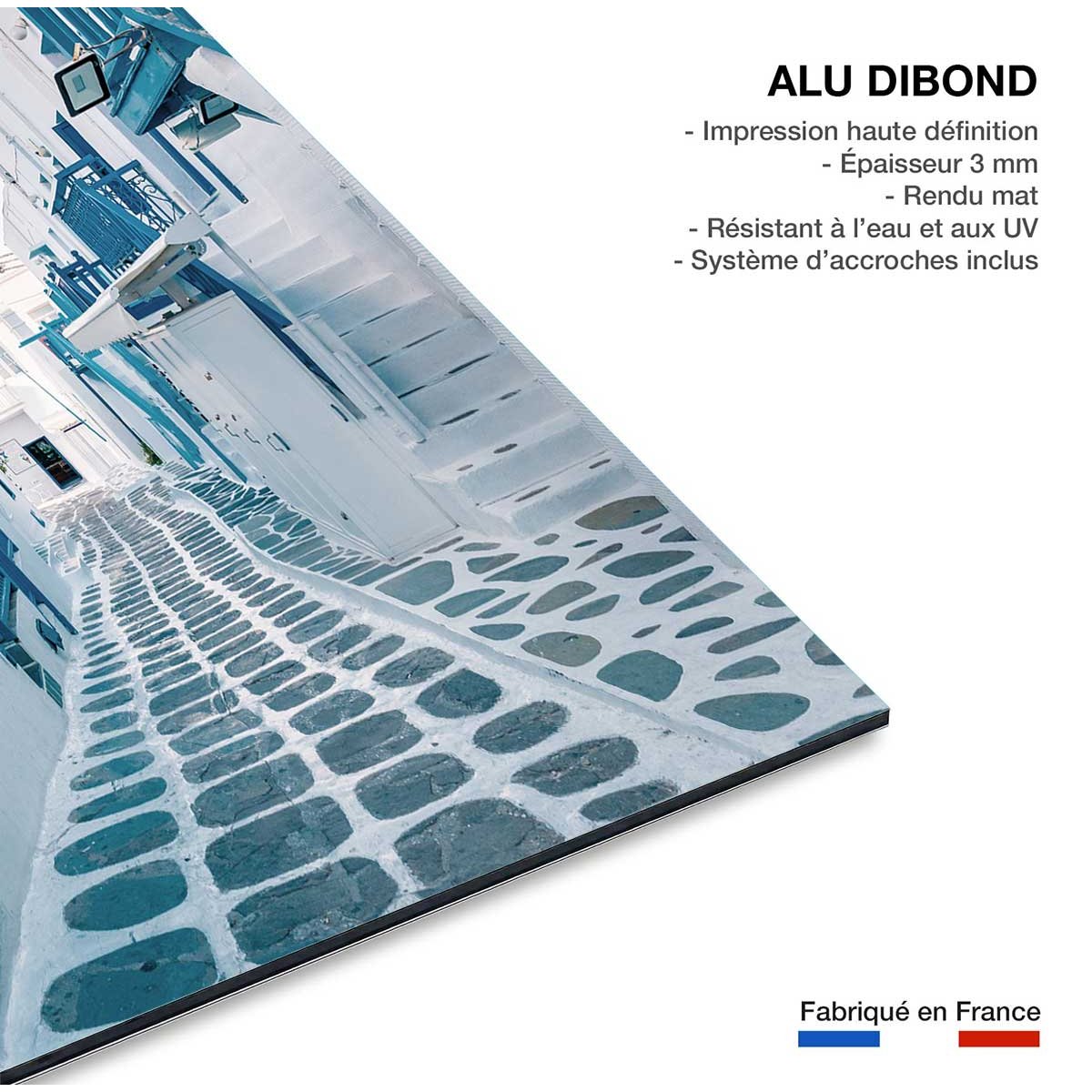 Tableau rue bleue santorin tableau alu dibond, HEXOA