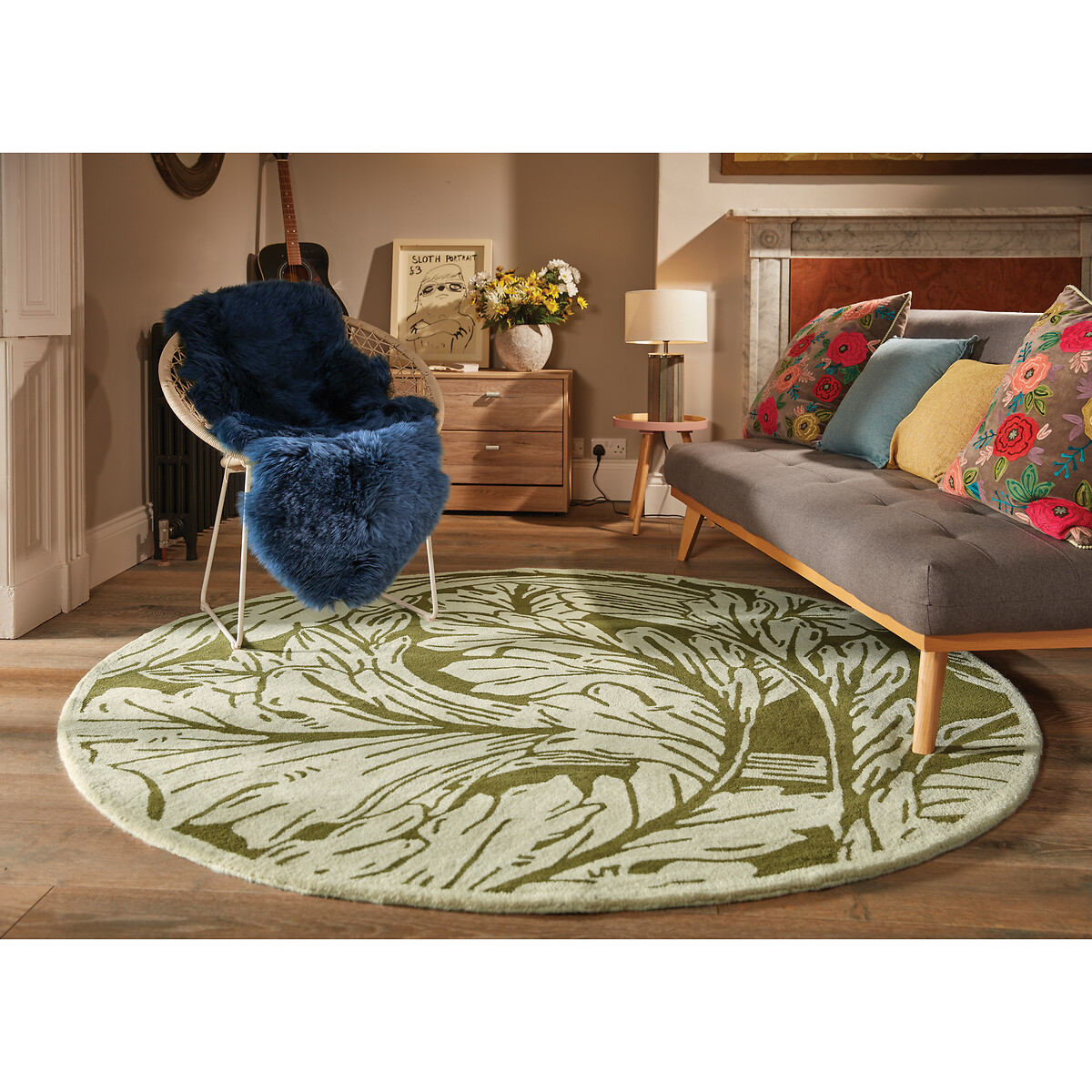 Heritage Floral Circle Rug in 100% Wool moss , SO'HOME