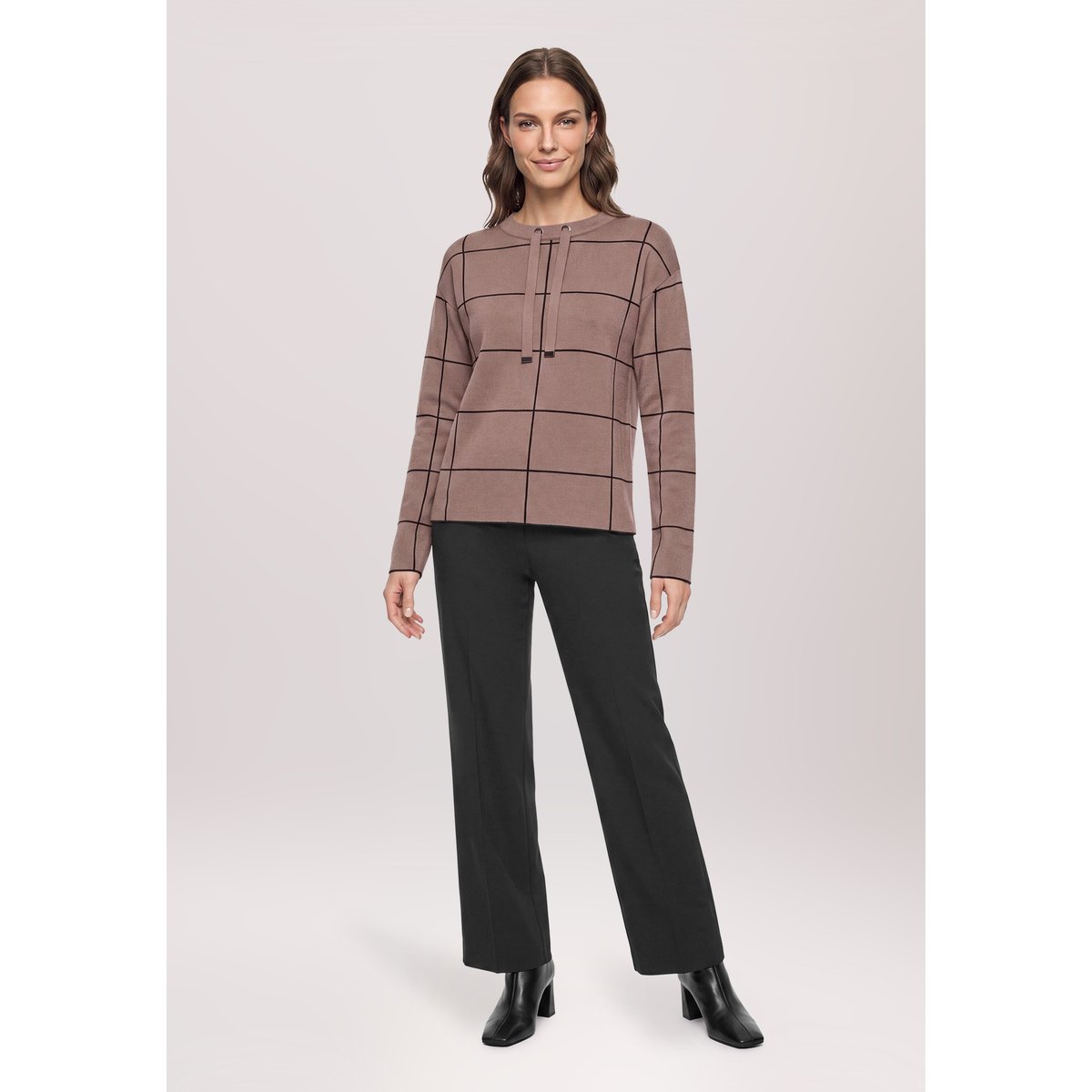Pull-over en maille à motif jacquard patch taupe/black, BETTY BARCLAY