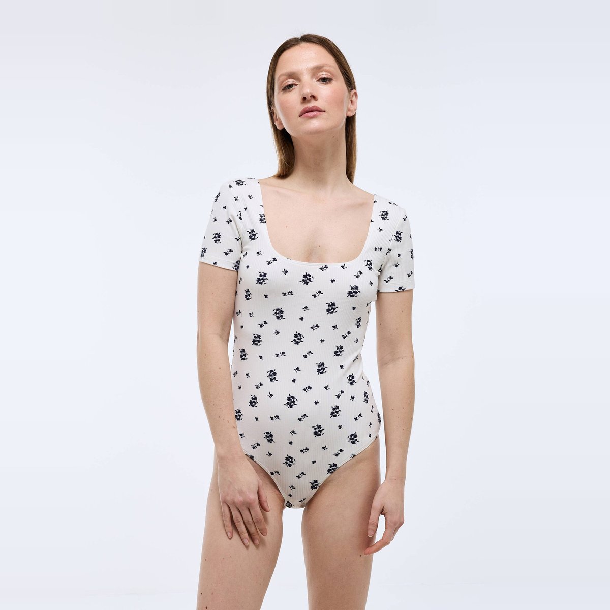 Body manches courtes côtelé imprimé ecru, MONOPRIX