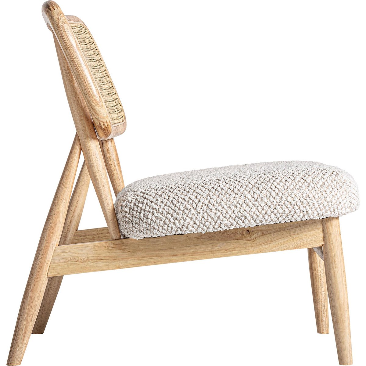 Fauteuil bohème en rotin et bois caoutchouc marron naturel et blanc cassé, RECOLLECTION