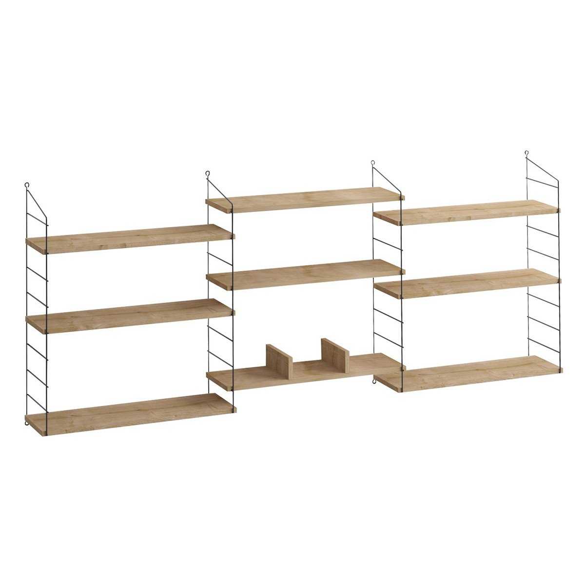 Etagère murale suspendue 9 tablettes décor chêne L216 cm - Laba bois clair, CALICOSY