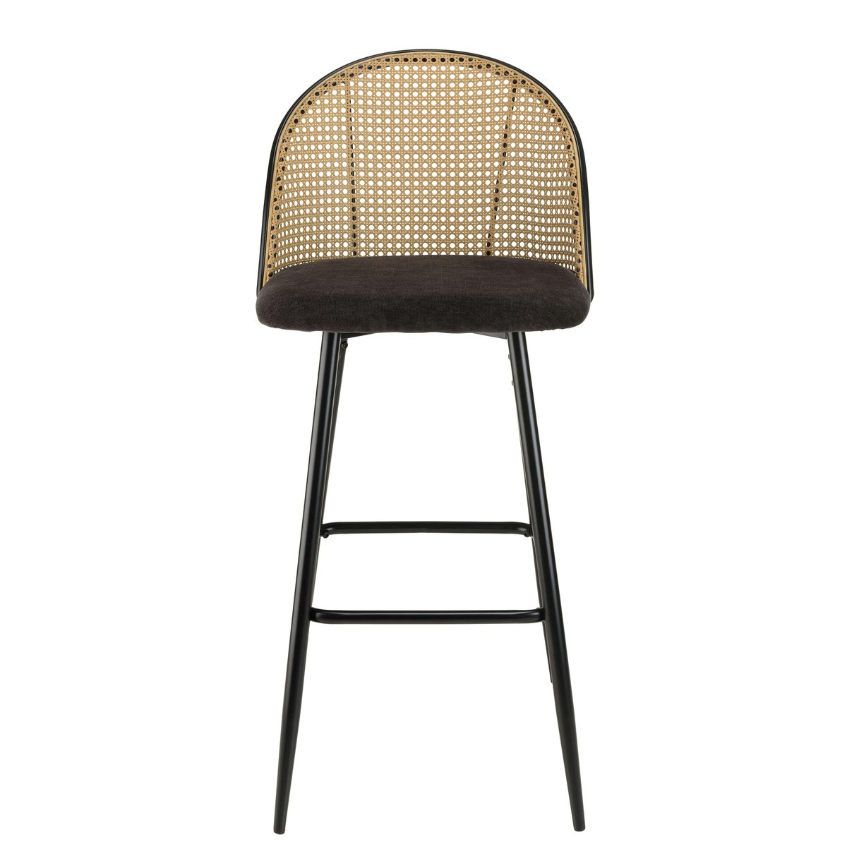 Chaise de bar assise velours noir dossier rotin arrondi (lot de 2) LOANO noir, PIER IMPORT