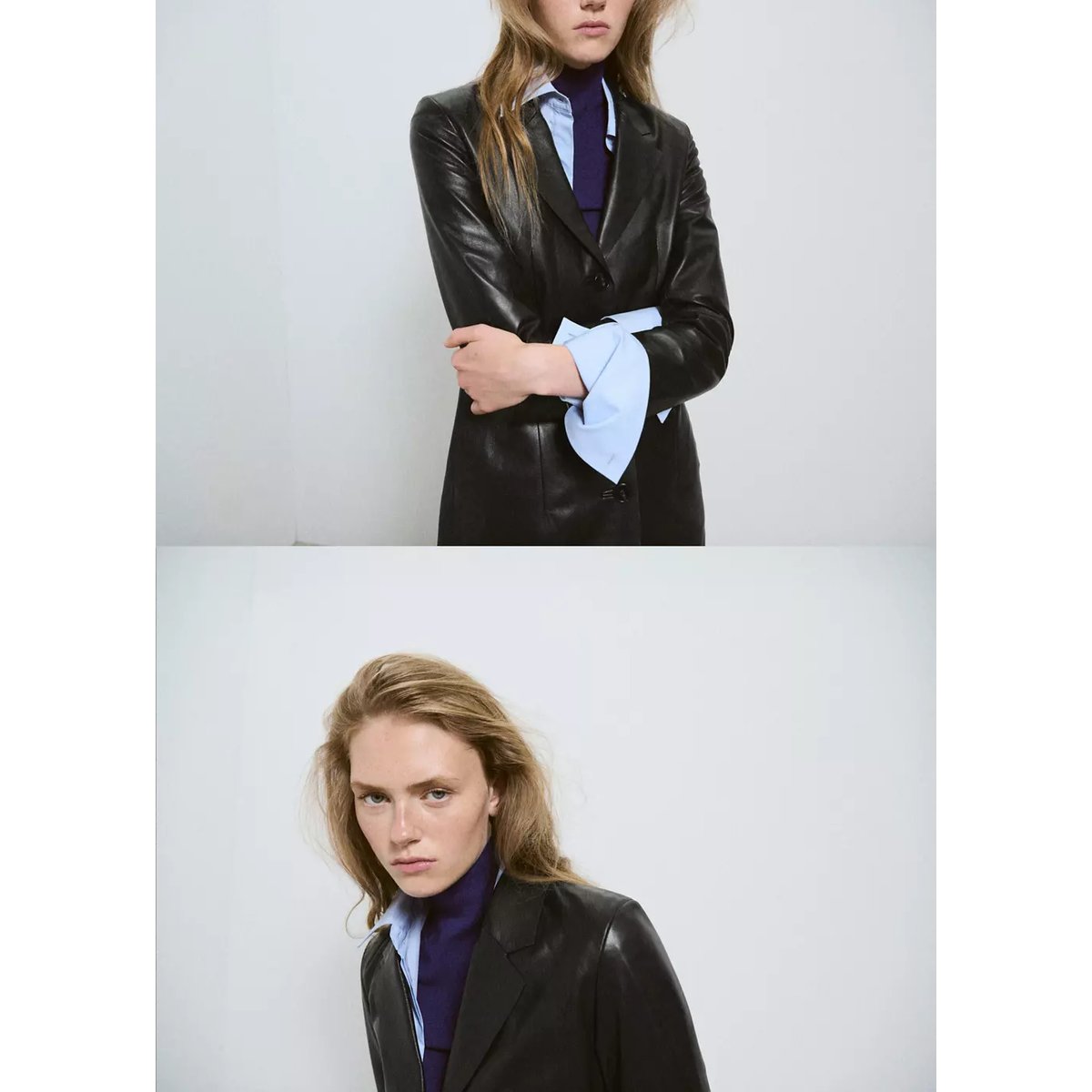 Manteau cuir revers noir, MANGO