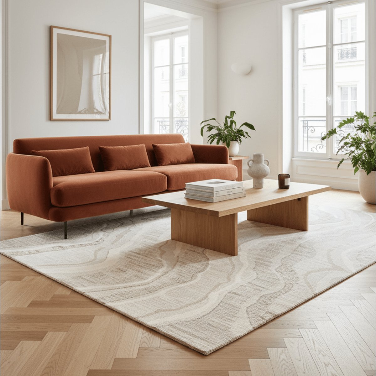 Tapis doux et design STRATA beige sable, AFK LIVING