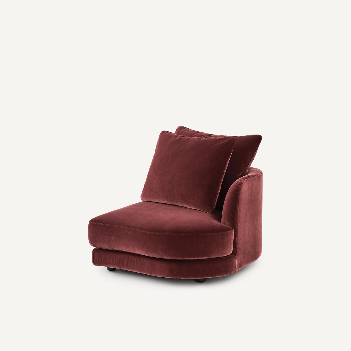 Demi-canapé droit, arrondi, modulable en velours, TIBERIO grenat, AM.PM
