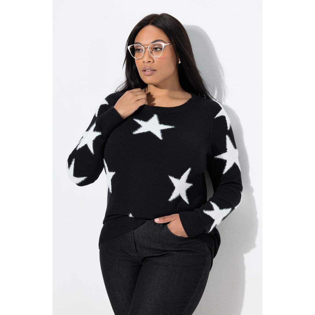 Pull à col rond et manches longues raglan noir, ULLA POPKEN