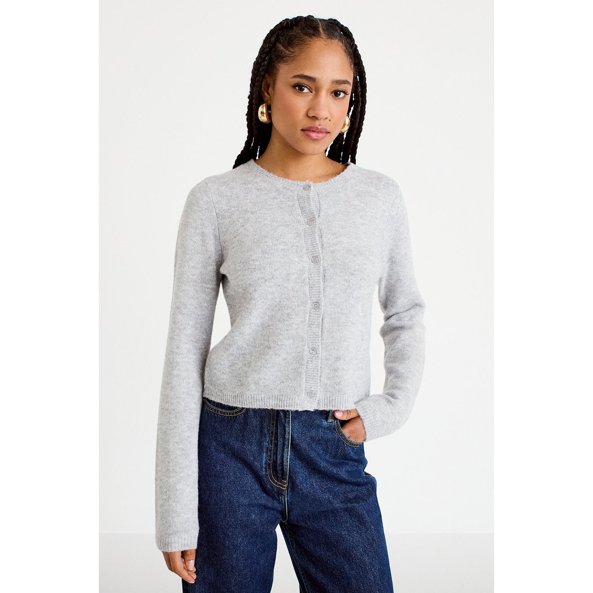 Gilet boutonné manches longues gris foncé, CACHE CACHE