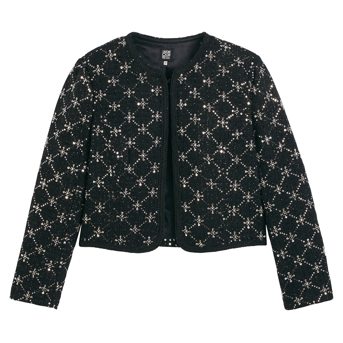 Embroidered Short Jacket in Straight Fit black, LA REDOUTE COLLECTIONS