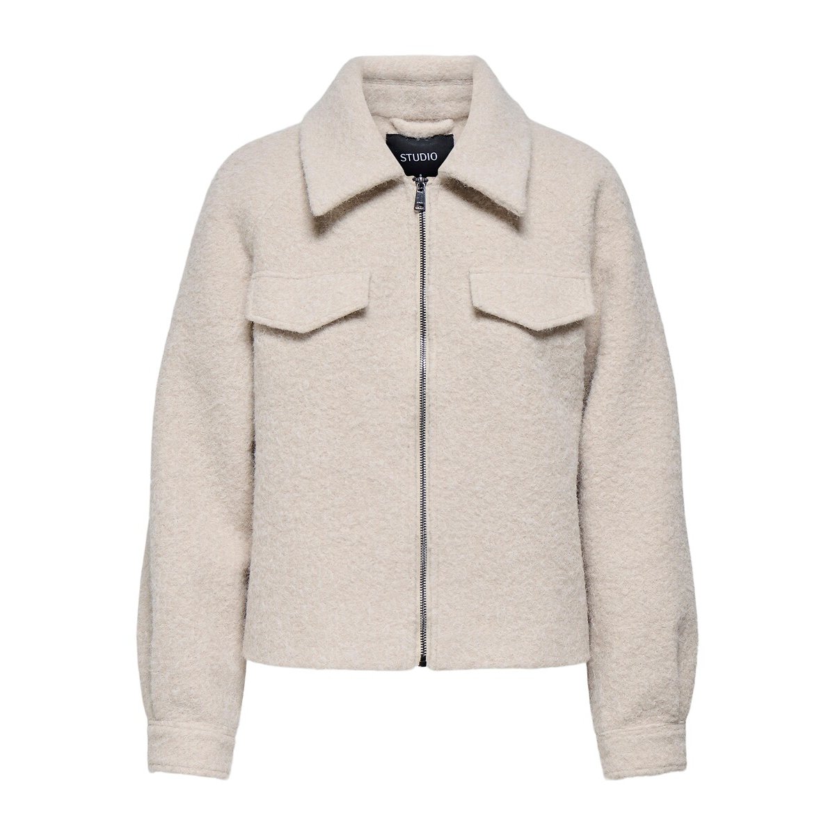 Manteau court zippé col polo beige, ONLY
