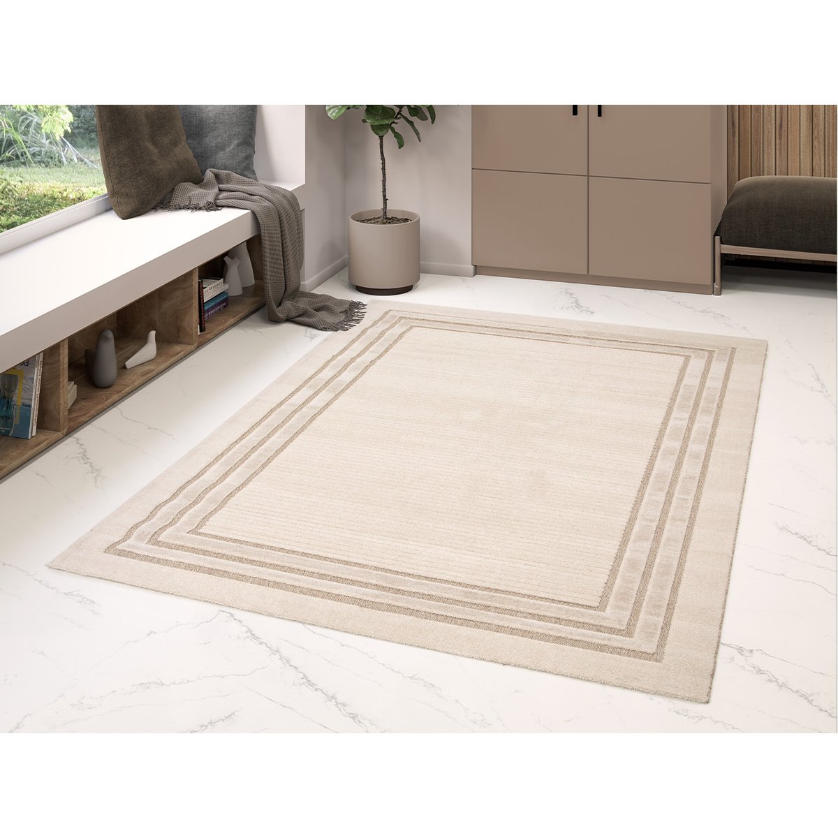 Tapis poils ras style bohème, ALEXANDRIA beige, BOBOCHIC