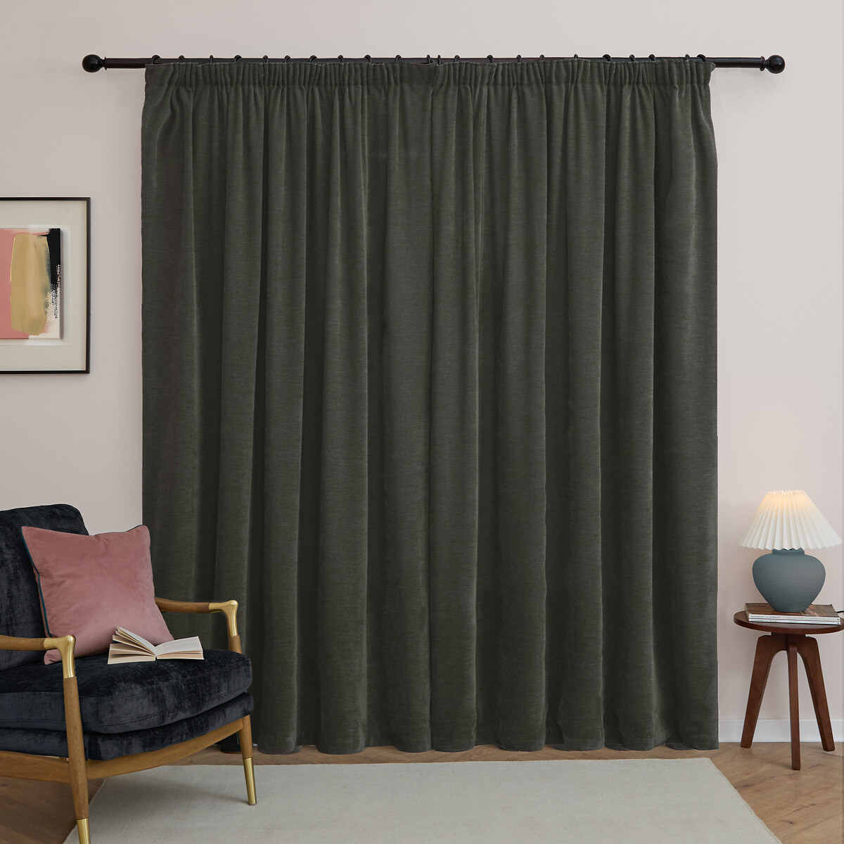 Soft Chenille Blackout Pencil Pleat Curtains charcoal, FURN.
