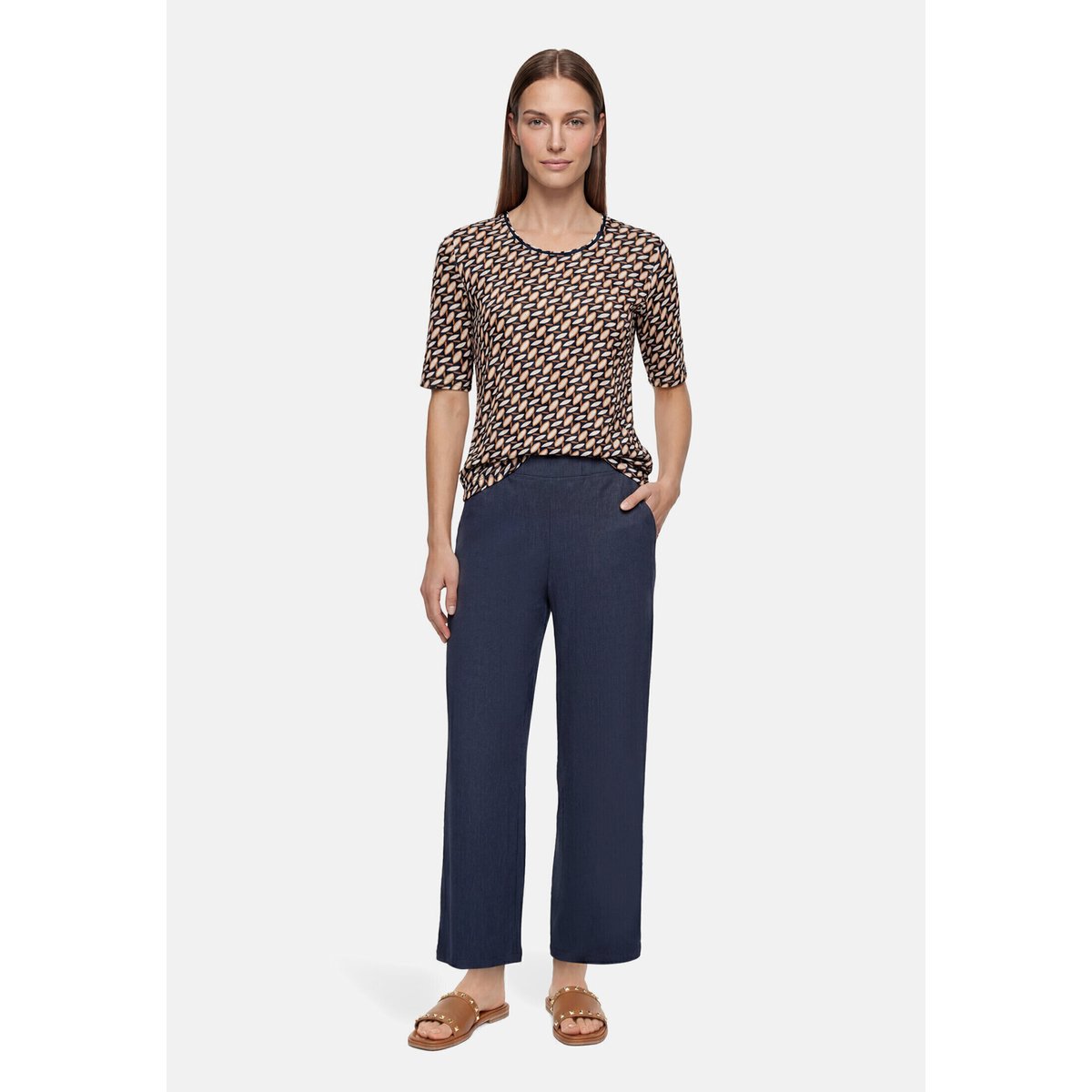 T-shirt basique de texture côtelée dark blue/brown, BETTY BARCLAY