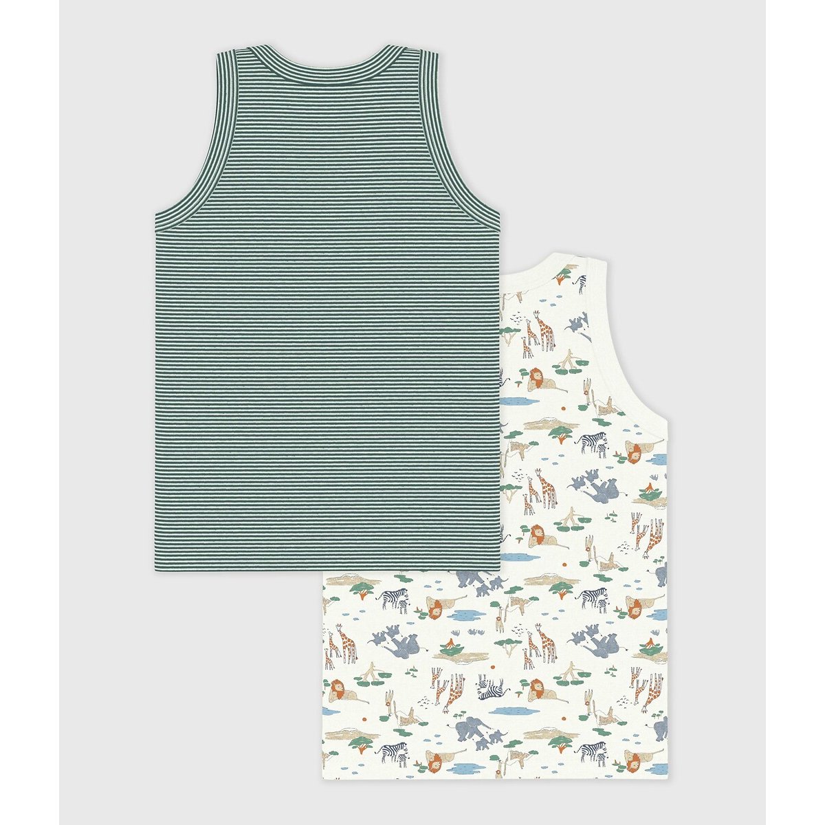Pack of 2 Children's Cotton Vests printed + green, PETIT BATEAU