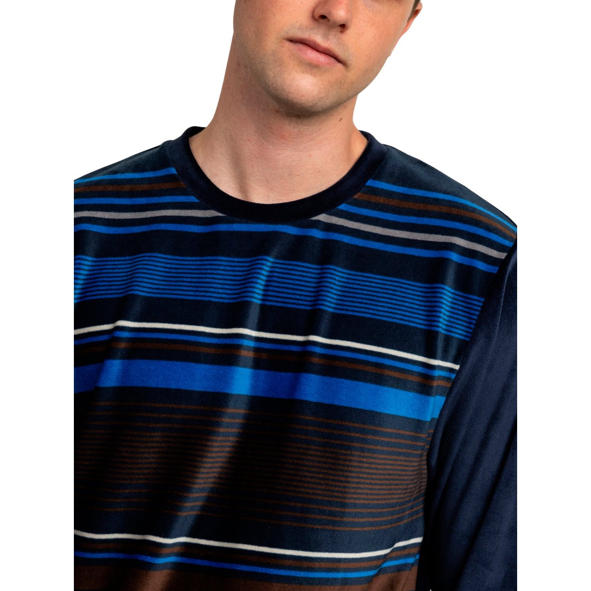 Pyjama velours pantalon top manches longues Glazure bleu marine, ADMAS