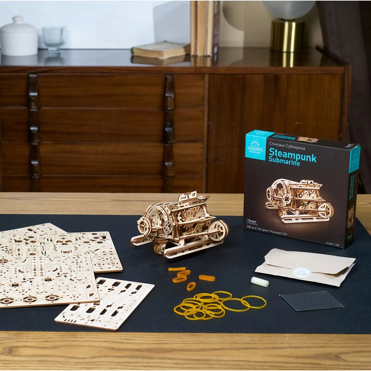 Puzzle 3D Mini Sous marin Steampunk beige, UGEARS