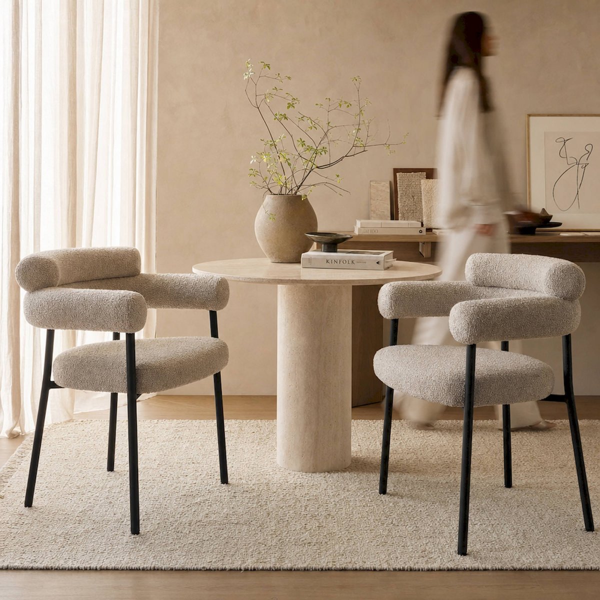 Chaise contemporaine en bouclette, Lot de 2 gris grège et noir, RECOLLECTION