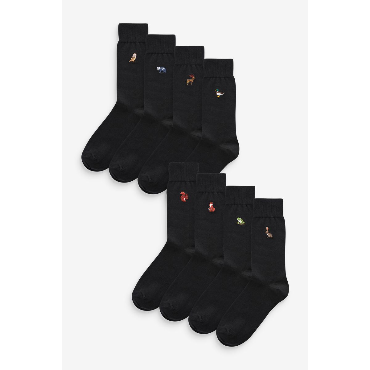 Chaussettes à motif amusant brodé, 8 paires bois noir, NEXT