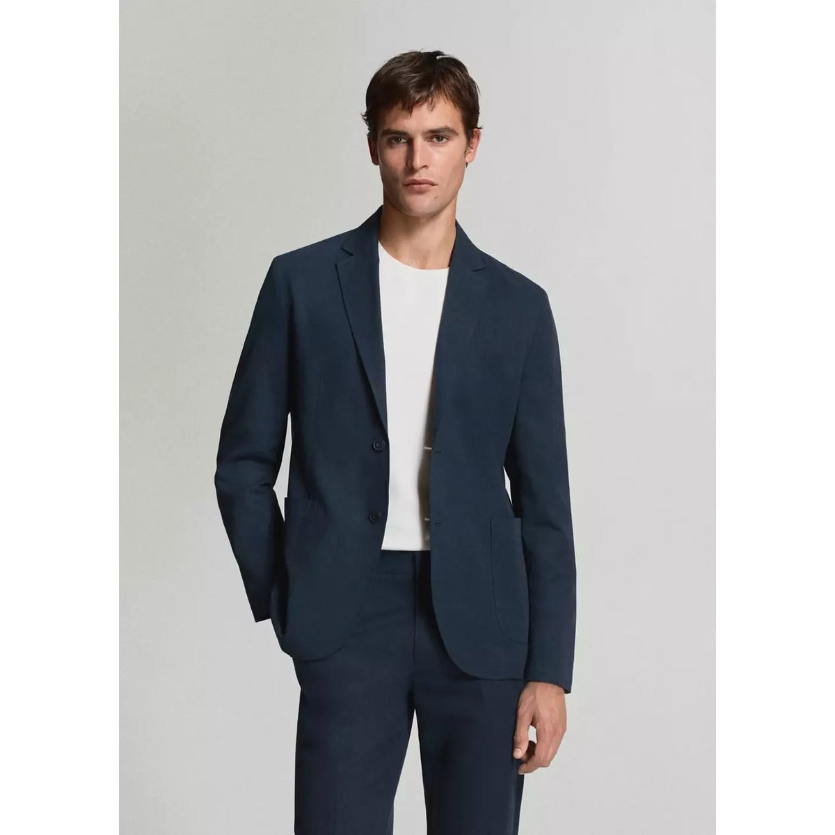Blazer de costume slim-fit lin et lyocell bleu marine, MANGO MAN