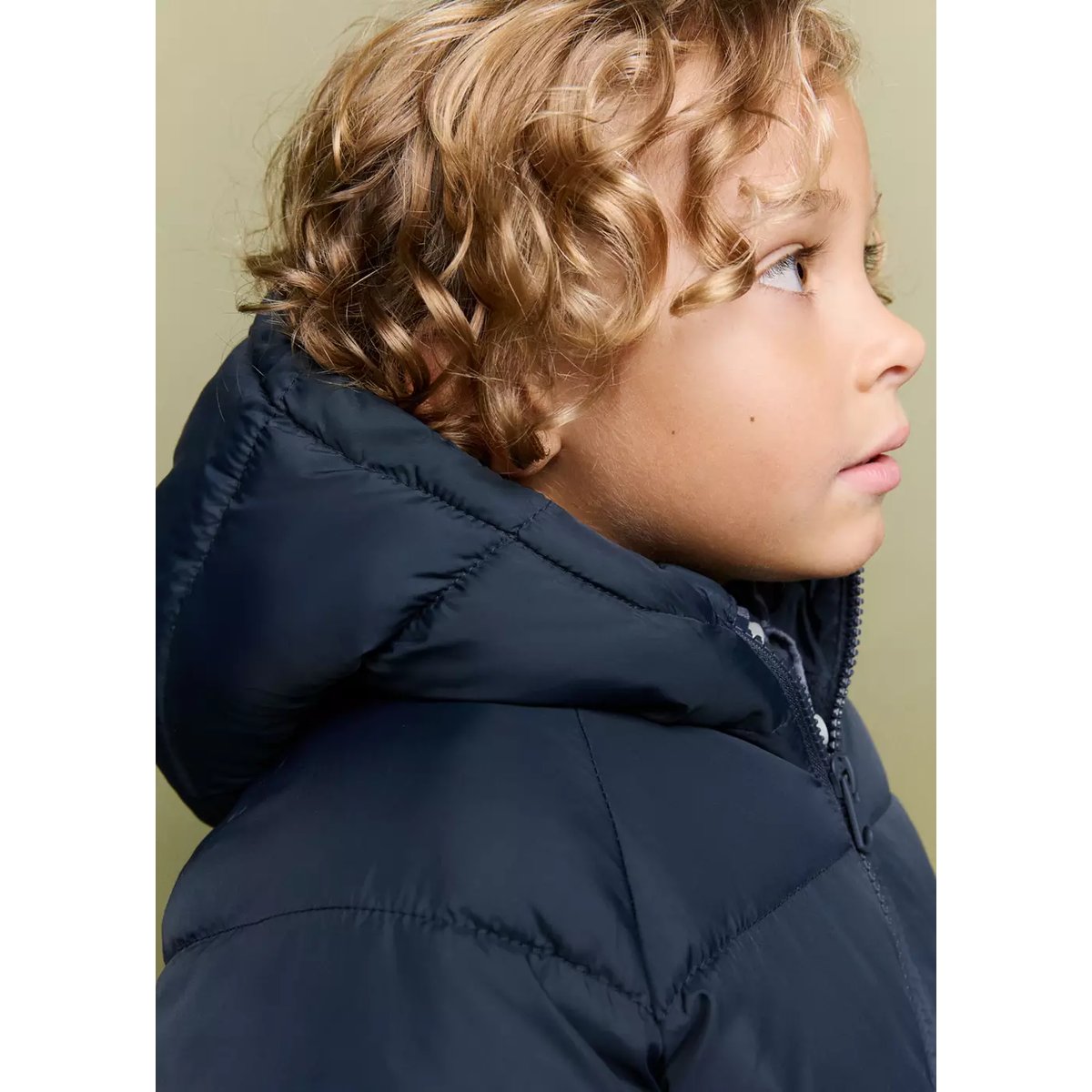 Anorak matelassé à capuche bleu marine, MANGO BABY