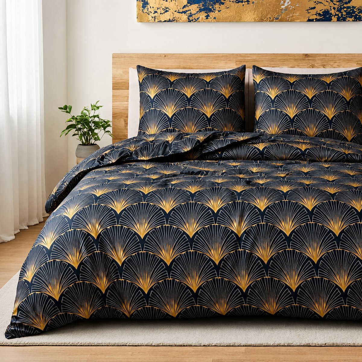 Parure housse de couette avec taie(s) en microfibre motif éventail, OPERA multicolore, C DESIGN HOME TEXTILE