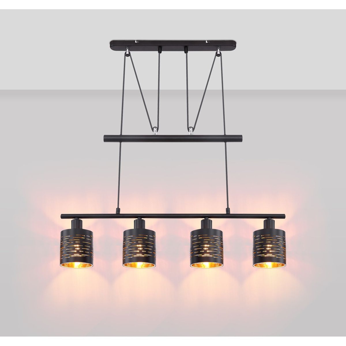 Suspension industrielle 4 lumières en métal et verre TUNO noir, GLOBO LIGHTING
