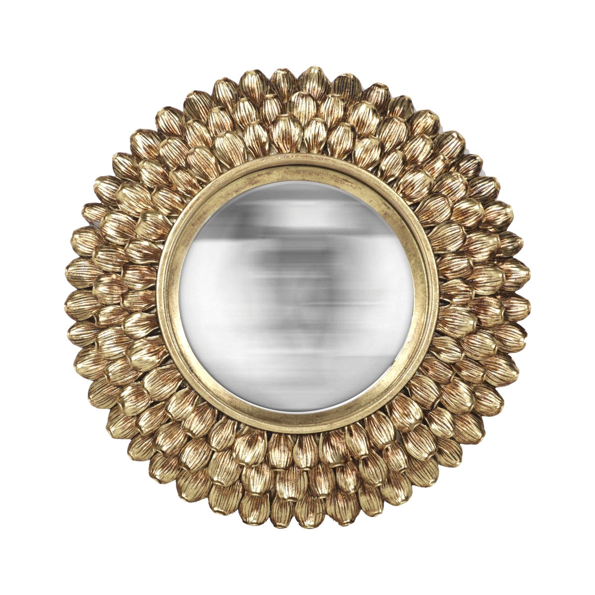 Miroir rond convexe avec contour pétales de fleurs 24cm or, EMDE