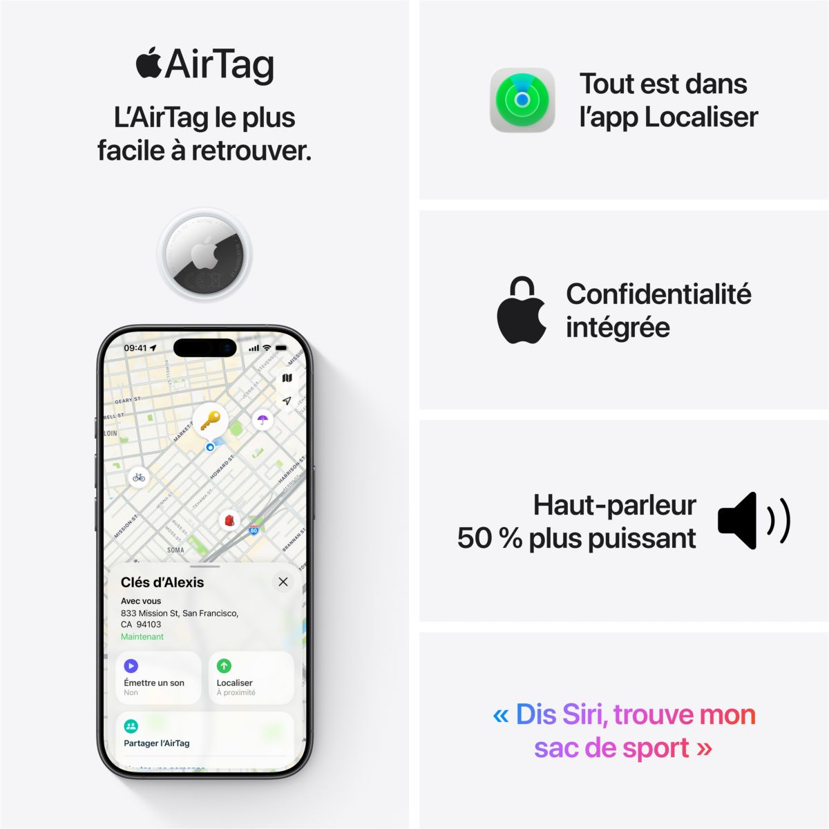 Tracker GPS AirTag 2, traceur haute précision pour retrouver vos clés, sacs et objets via l'App Localiser couleur unique, APPLE
