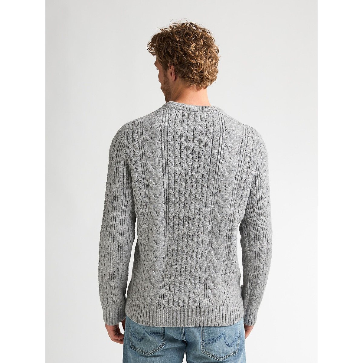 Pull col rond en fine maille à torsades gris chiné, PETROL INDUSTRIES