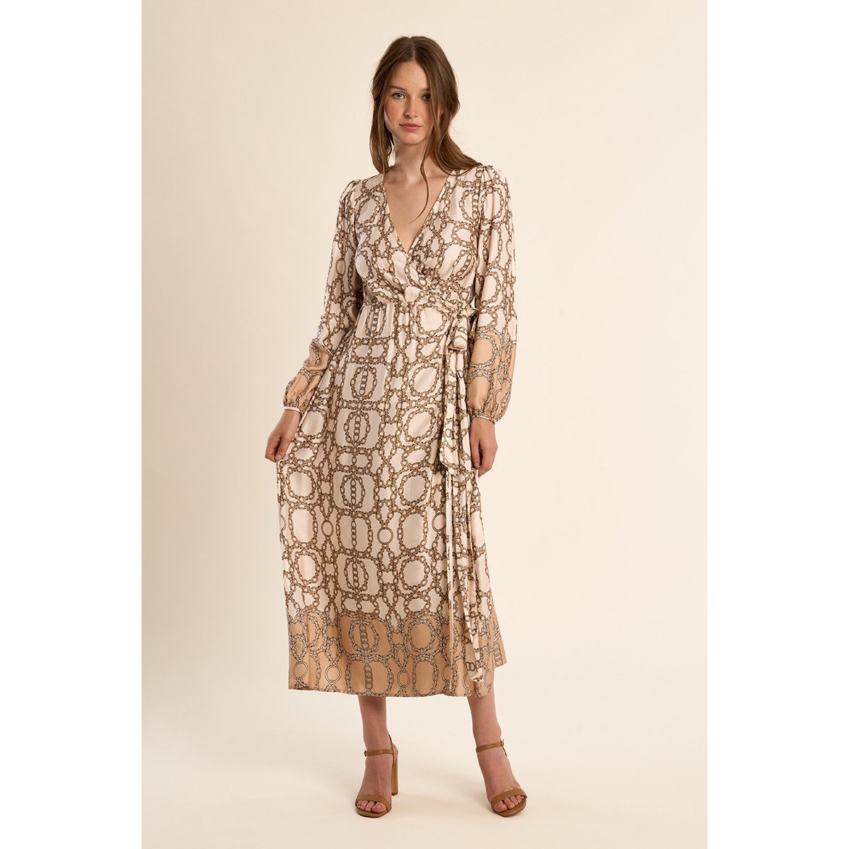 Longue robe portefeuille, imprimée offwhite diane, MOLLY BRACKEN