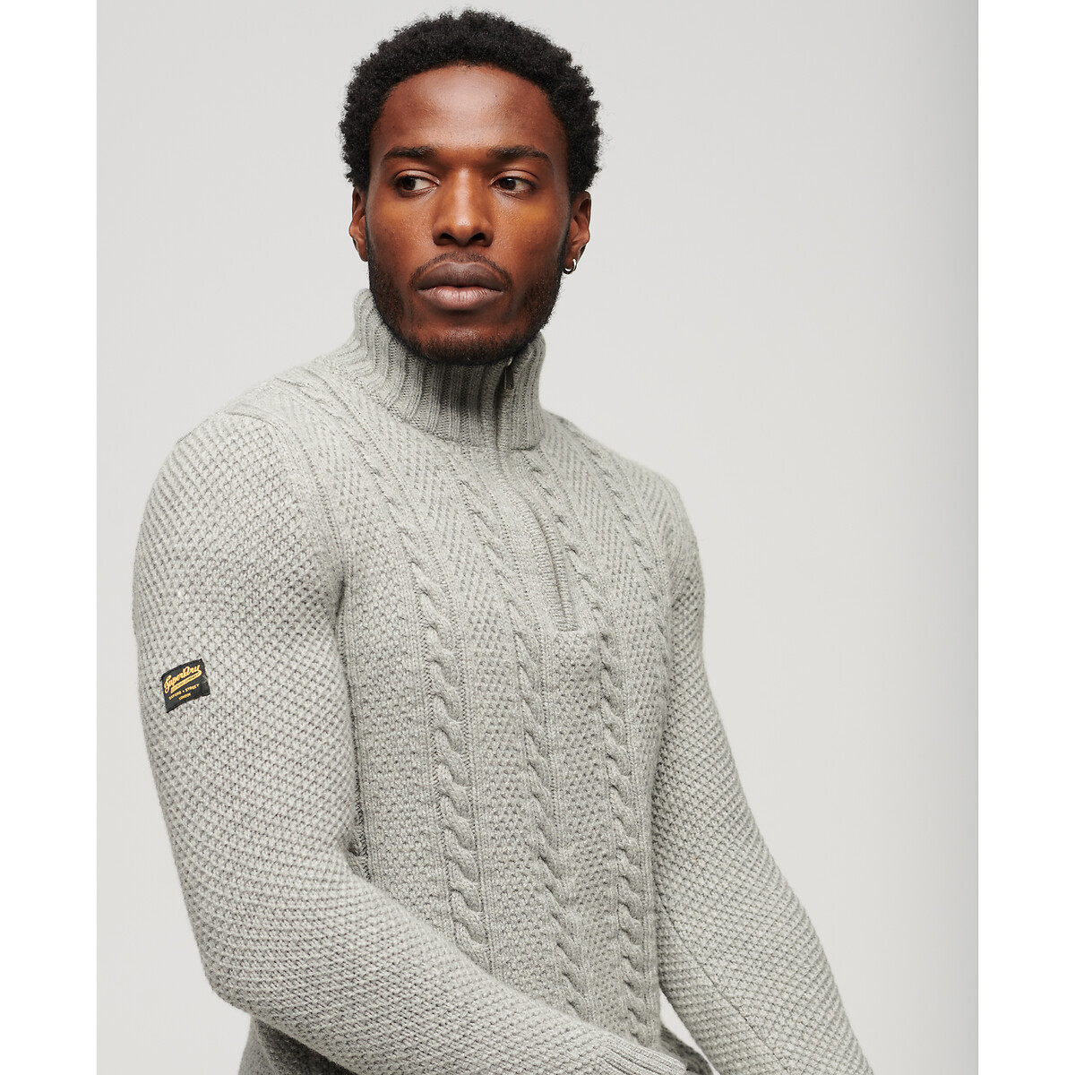 Pull vintage à col montant zippé Jacob gris, SUPERDRY