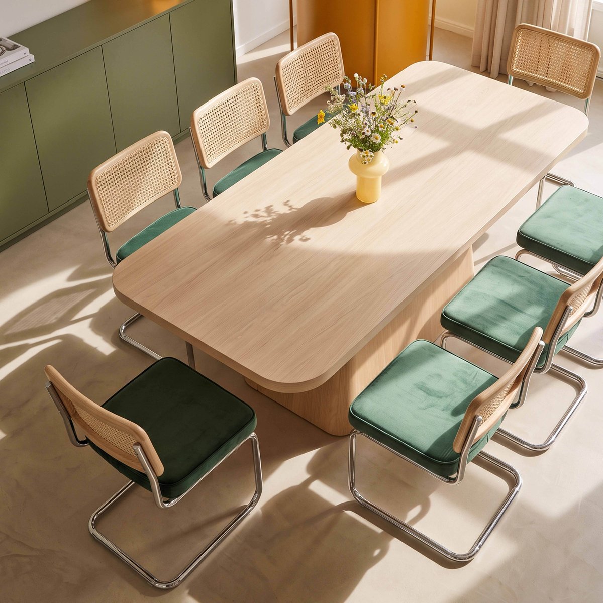 Table à manger effet bois 8 places 180 cm FSC MIX, DAVY bois clair, OVIALA