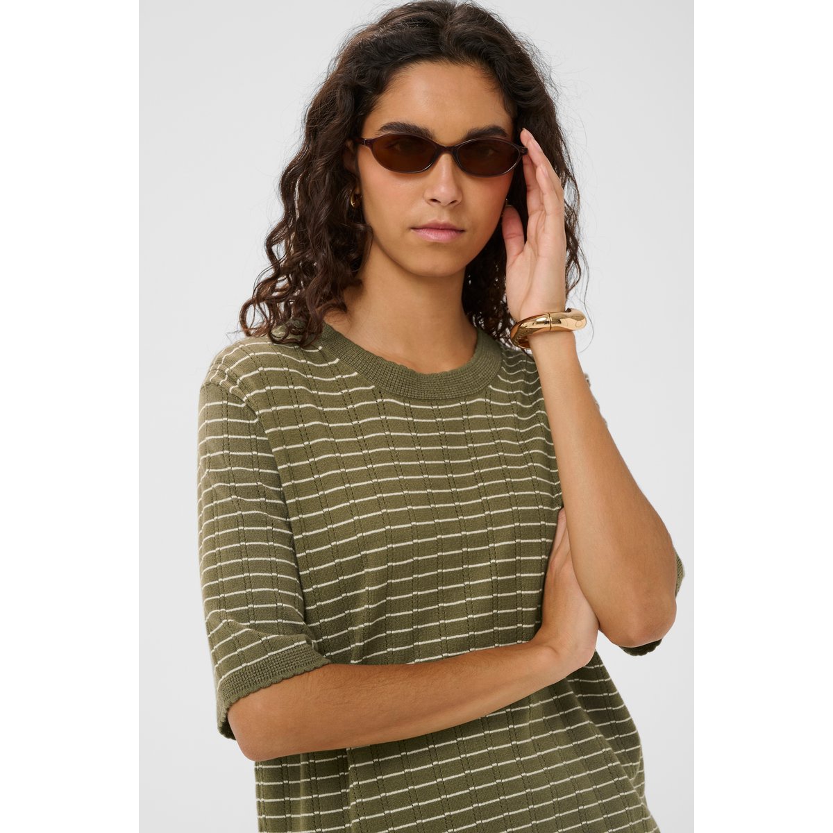 Pullover tricoté vert blanc dusky green w turtledove st, SOAKED IN LUXURY