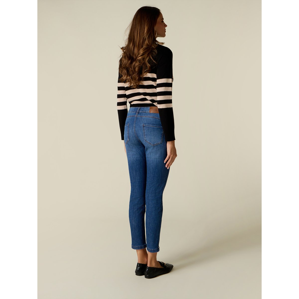 Jean skinny délavé avec rivets au bas de la jambe bleu, OLTRE