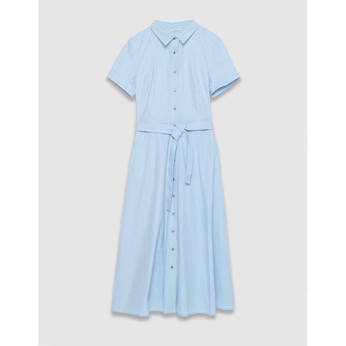 Vestido camisero midi de manga corta con cinturón azul chambray, IKKS