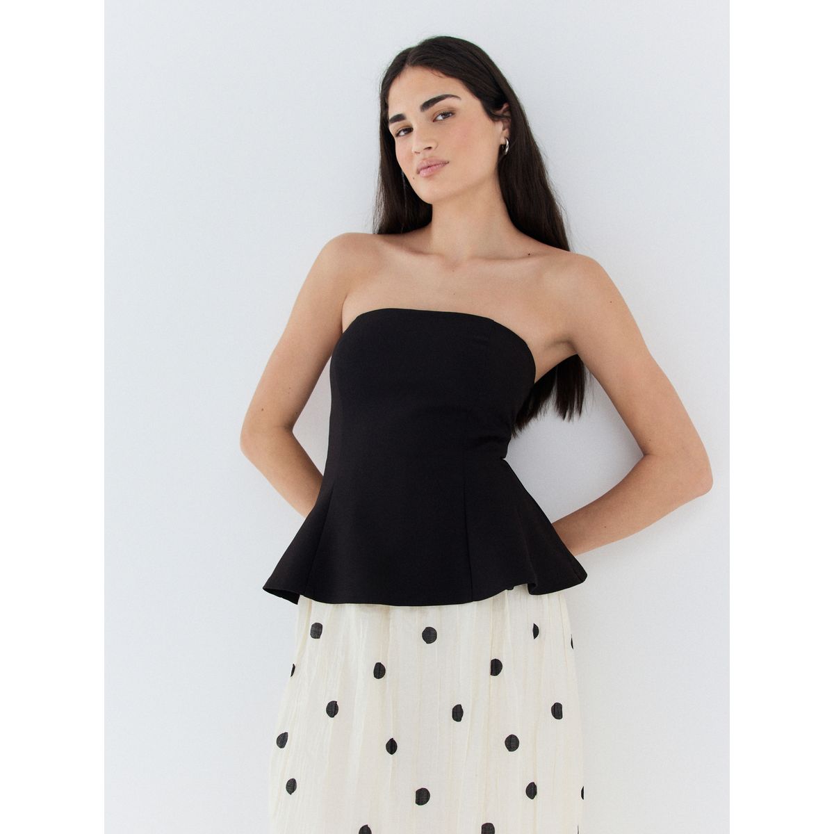 Robe longue d’occasion 2-en-1 bandeau pois noirs/écru, NEXT