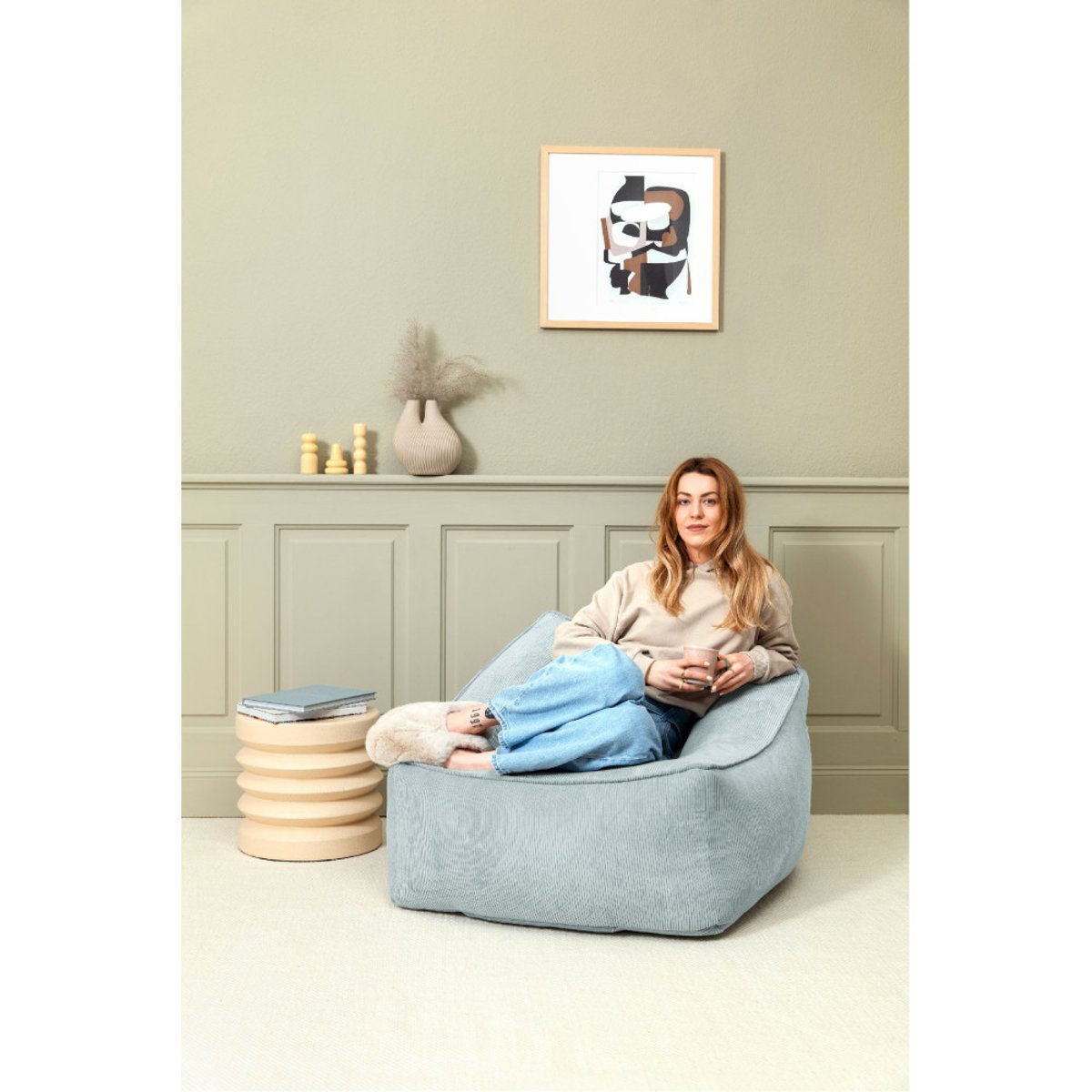 Pouf interieur avec dossier velours INGA MAMBO naturel, MAGMA HEIMTEX
