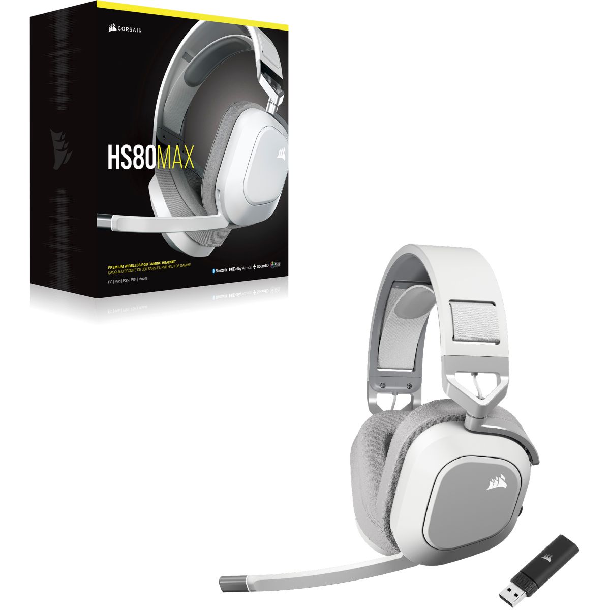 Casque gamer HS80 MAX Wireless blanc couleur unique, CORSAIR