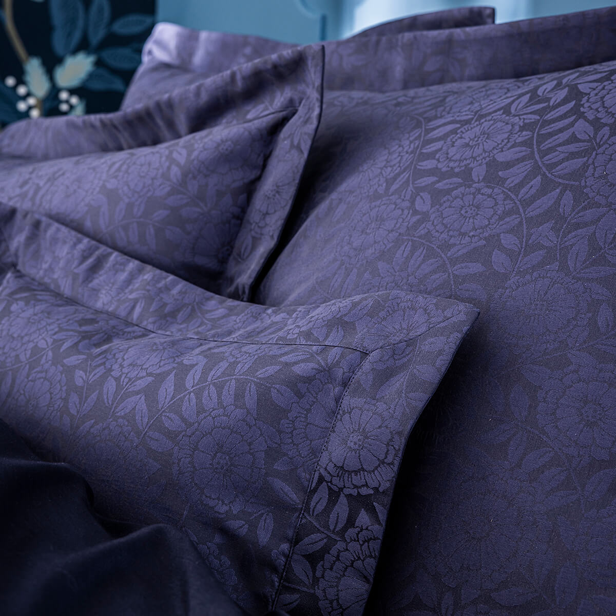 Taie d'oreiller en Coton, FLORA encre, LE JACQUARD FRANCAIS