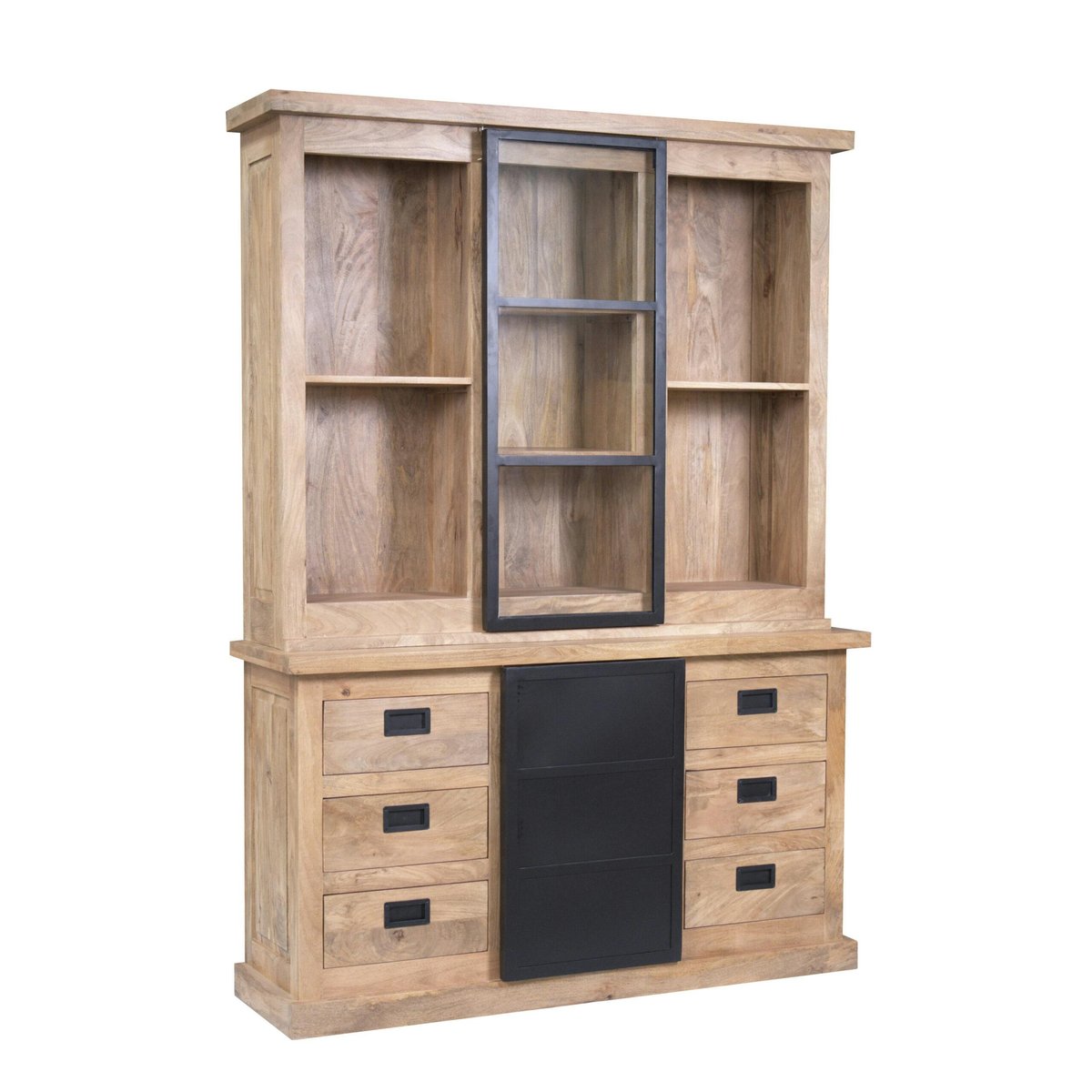 Vaisselier industriel moderne à portes coulissantes 160 cm CEYLAN bois naturel, PIER IMPORT