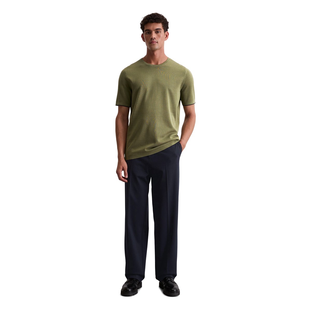 T-shirt en maille fine Travel Collection en pur coton bio vert clair, MARC O'POLO
