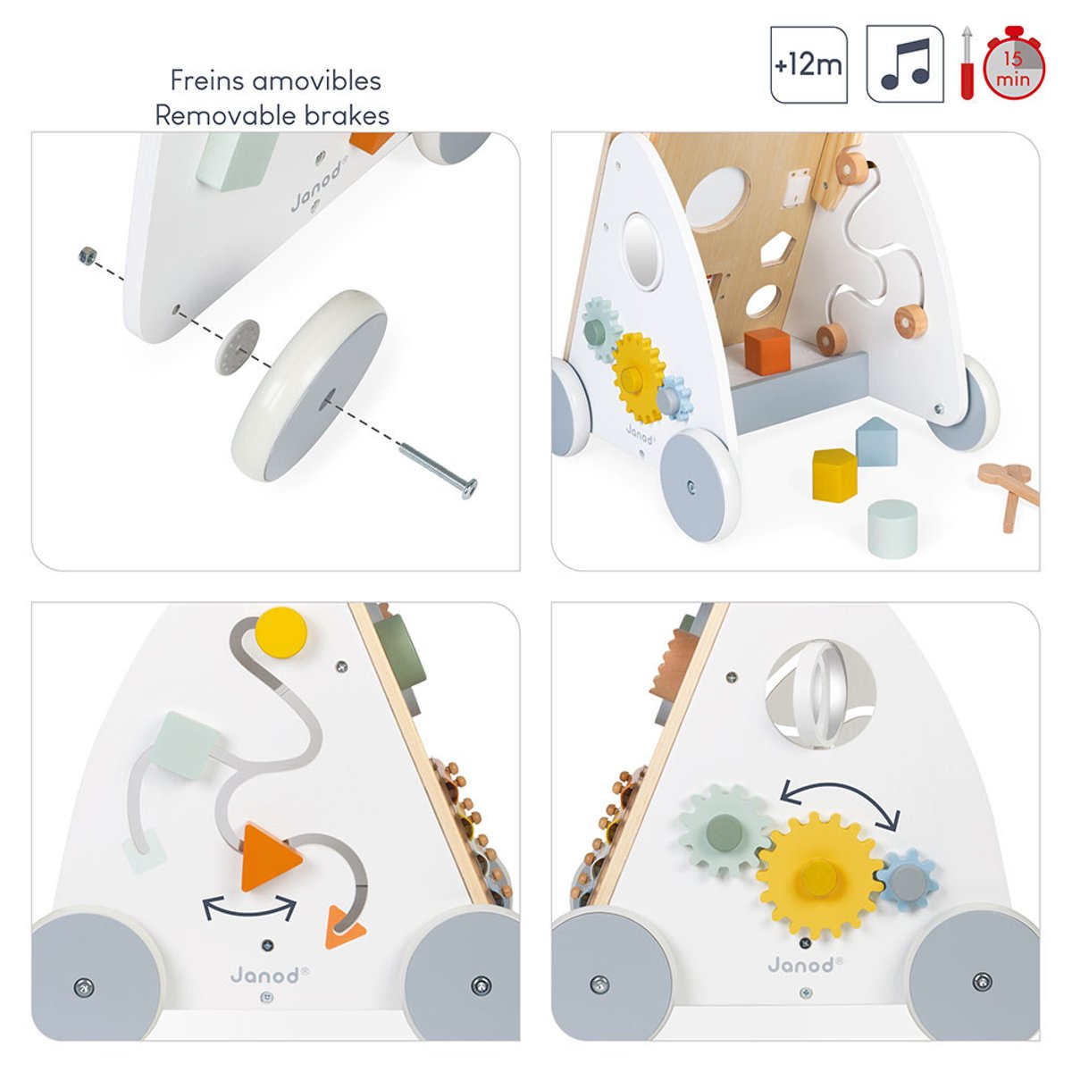 Chariot multi activités sweet cocoon en bois blanc/naturel, JANOD