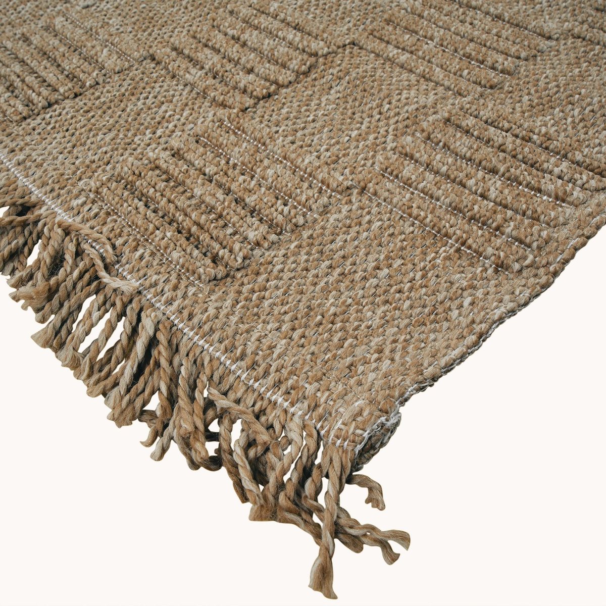 Tapis extérieur intérieur damier aspect jute JUTA DAMIER beige, THE DECO FACTORY