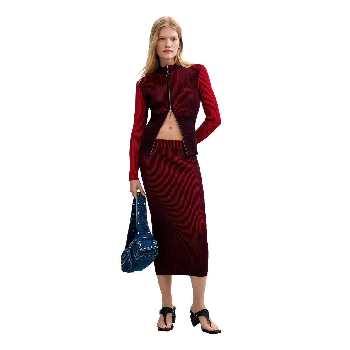 Veste zippée en maille irisée rouge, DESIGUAL