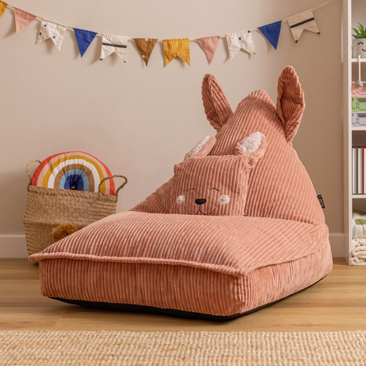 Pouf chauffeuse animal avec coussin lapin pour enfant en velours côtelé Oeko-Tex® rose rose lapin, ICON