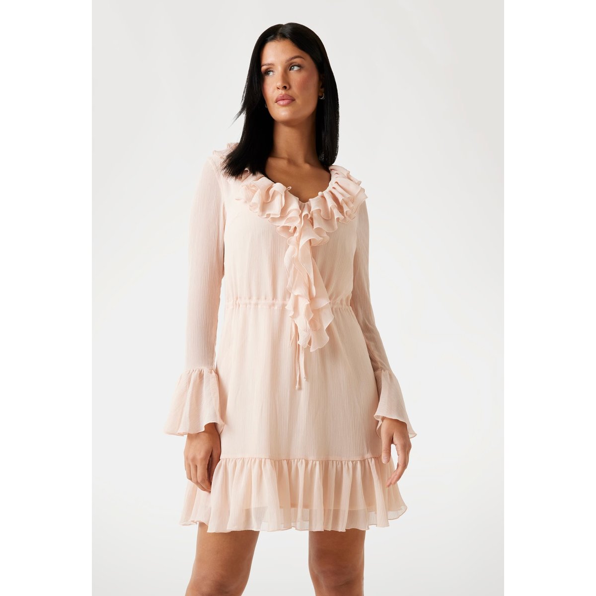 Mini Robe Volantée rose poudré, GUESS