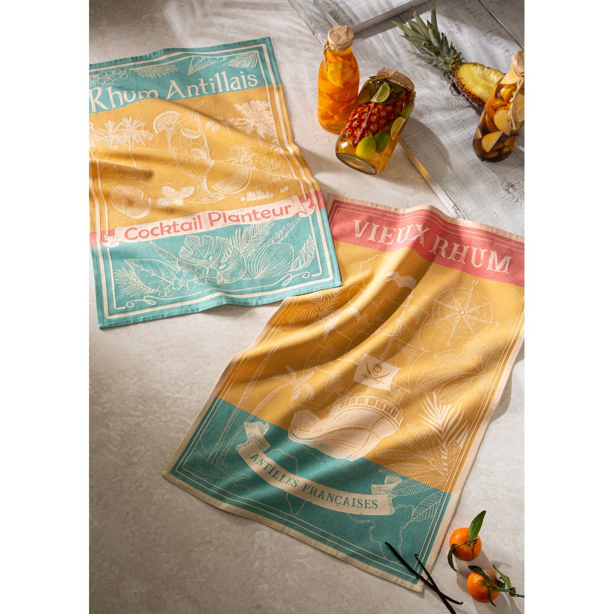 Torchon jacquard en coton RHUM ANTILLAIS jaune, COUCKE
