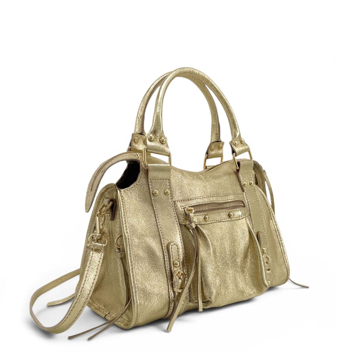 Sac à main en cuir italien brossé SANDSTORM GOLD (petit modèle) or pâle, OH MY BAG