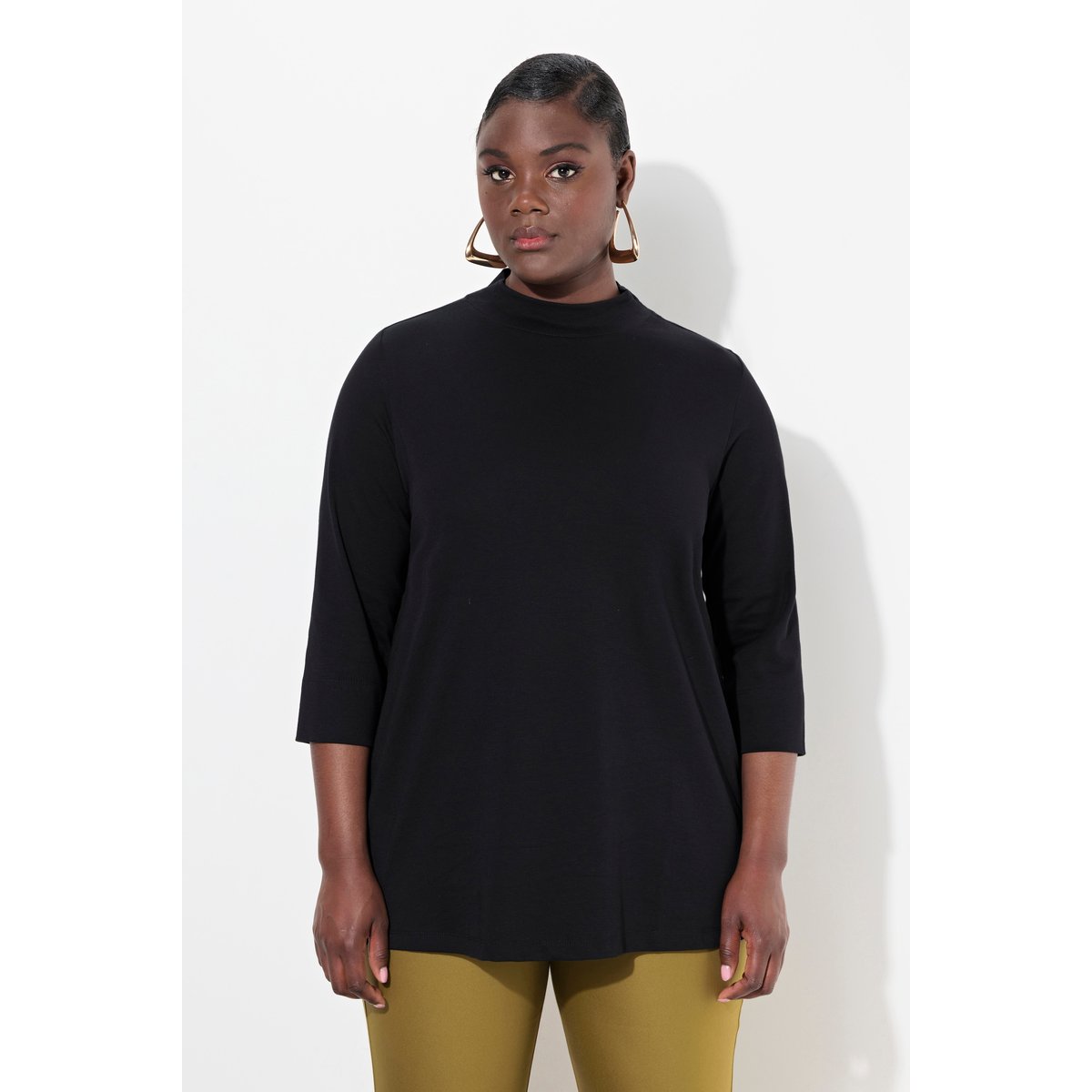 T-shirt à col montant et manches 3/4 noir, ULLA POPKEN