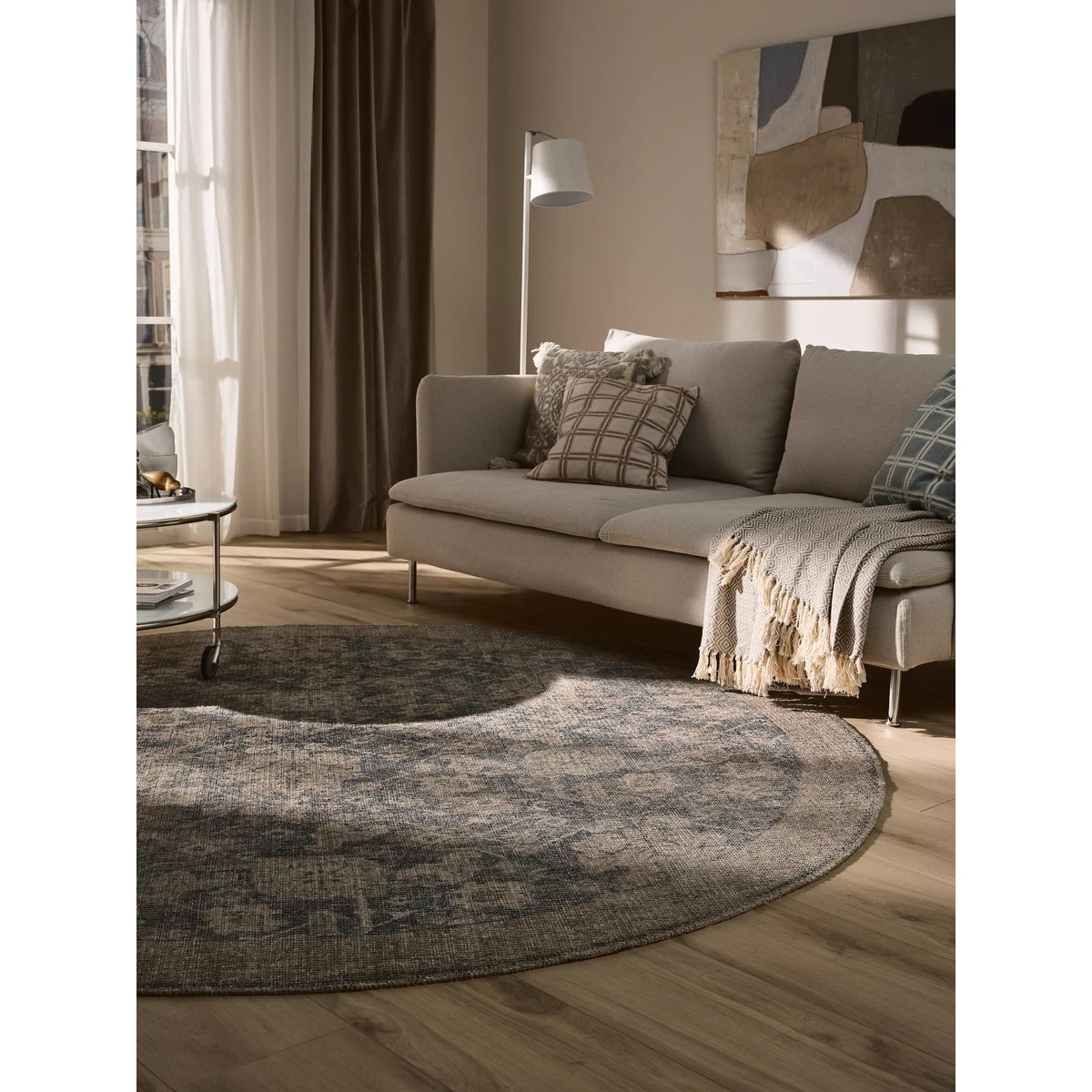 Tapis rond LORENZO gris foncé, BENUTA